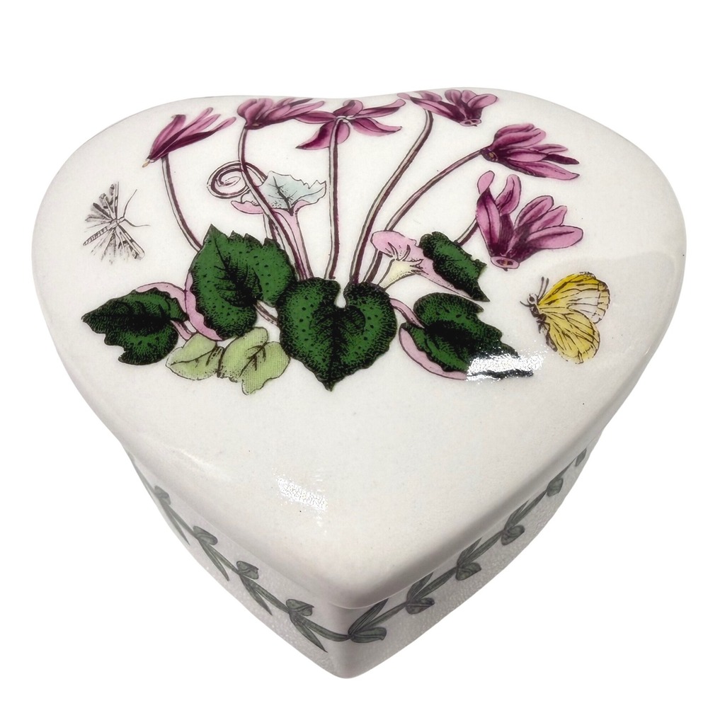 PORTMEIRION Botanic Garden Heart Trinket Box Cyclamen Repandum Made in Britain